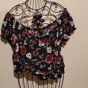 Floral Print Off Shoulder Plus Size Crop Top